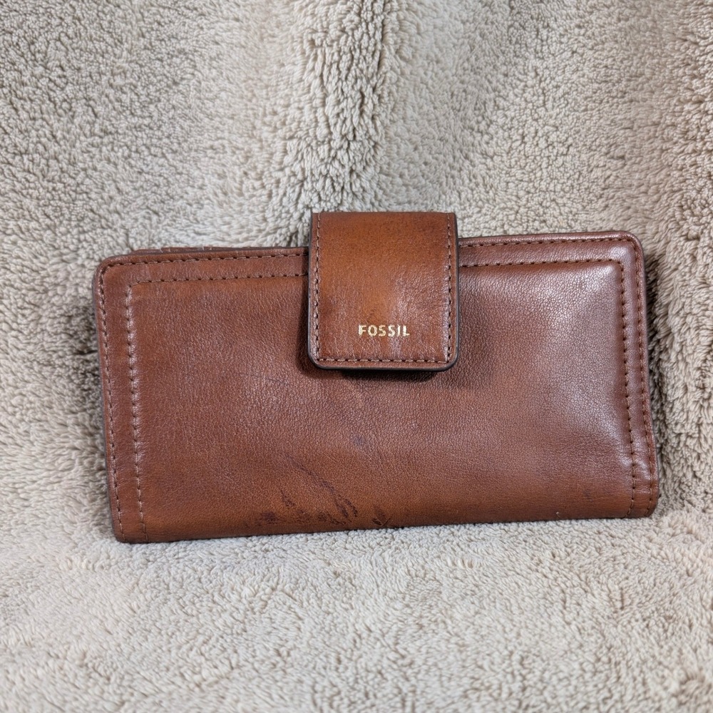 Fossil Brown Leather Bifold Wallet Organizer Slim Card Holder Multi-Compartment